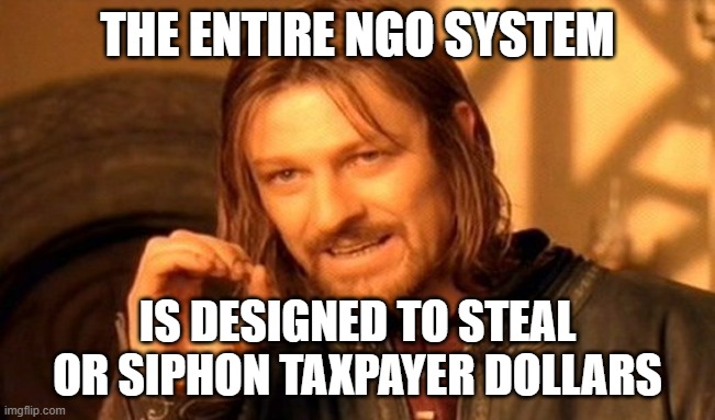One Does Not Simply Meme | THE ENTIRE NGO SYSTEM; IS DESIGNED TO STEAL OR SIPHON TAXPAYER DOLLARS | image tagged in memes,one does not simply | made w/ Imgflip meme maker