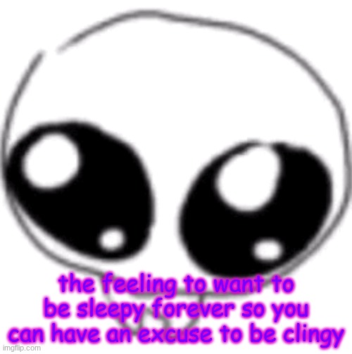 puppy eyes | the feeling to want to be sleepy forever so you can have an excuse to be clingy | image tagged in puppy eyes | made w/ Imgflip meme maker