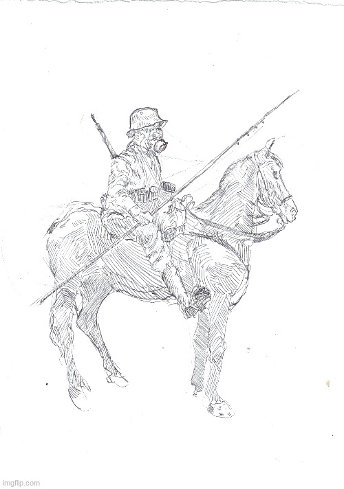 German lancer | image tagged in ww1,horse,cavalry,lancer,gas mask,germany | made w/ Imgflip meme maker