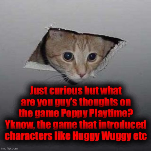 I’m pretty bored rn | Just curious but what are you guy’s thoughts on the game Poppy Playtime? Yknow, the game that introduced characters like Huggy Wuggy etc | made w/ Imgflip meme maker