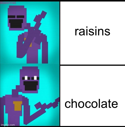 Drake Hotline Bling Meme FNAF EDITION | raisins chocolate | image tagged in drake hotline bling meme fnaf edition | made w/ Imgflip meme maker