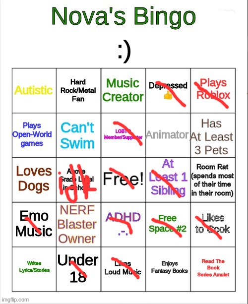 Nova's Bingo | image tagged in nova's bingo | made w/ Imgflip meme maker