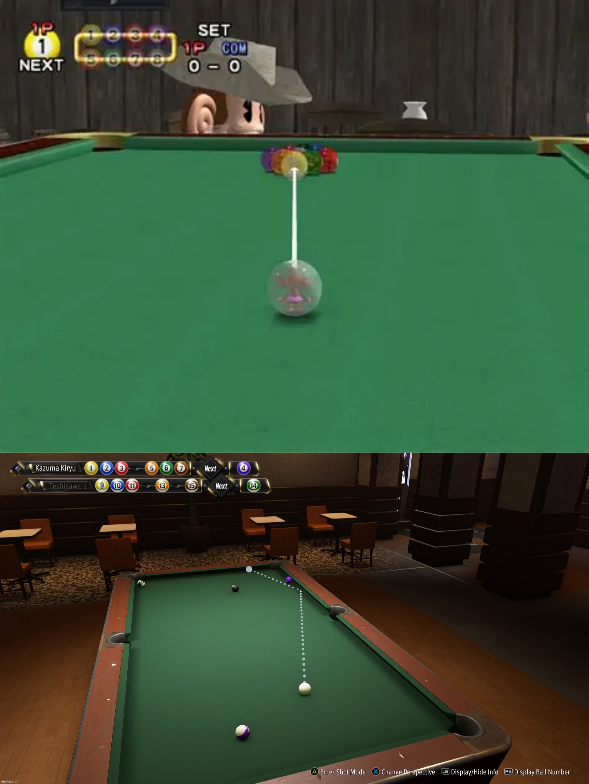 Monkey Ball Billiards VS Yakuza Kiwami 3 Billiards | made w/ Imgflip meme maker