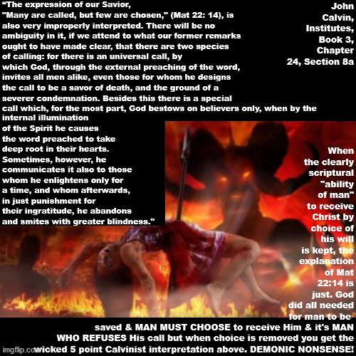 Purebred Satanic blasphemous vomit from hell | image tagged in calvinism,calvinist memes,anti calvinism,reformed theology,brainwashed,satanic | made w/ Imgflip meme maker