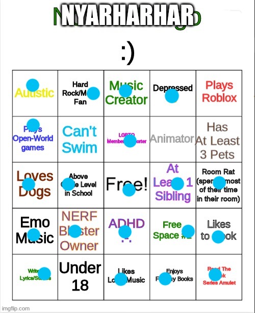 Nova's Bingo | NYARHARHAR | image tagged in nova's bingo | made w/ Imgflip meme maker