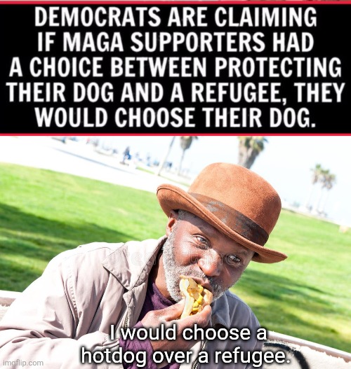 Refugees | I would choose a hotdog over a refugee. | image tagged in refugees | made w/ Imgflip meme maker