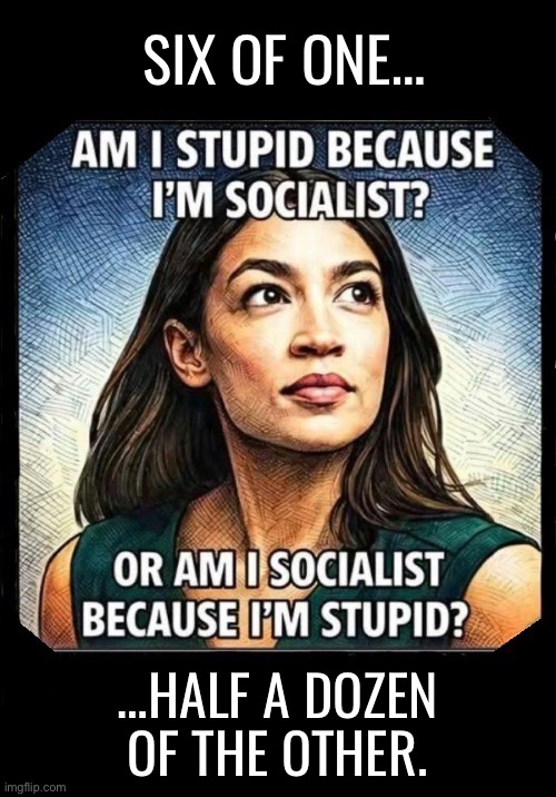 It’s a lot of both… | SIX OF ONE…; …HALF A DOZEN 
OF THE OTHER. | image tagged in political meme,aoc,stupid,socialist,six of one,half a dozen of the other | made w/ Imgflip meme maker