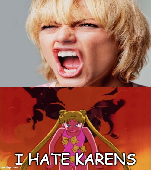 sailor moon hates karens | I HATE KARENS | image tagged in sailor moon hates who,karens,sailor moon,i hate you,anime meme,sjws | made w/ Imgflip meme maker