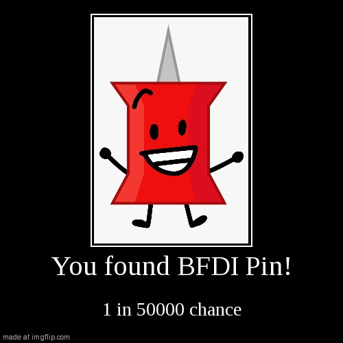 You found BFDI Pin! | 1 in 50000 chance | image tagged in funny,demotivationals | made w/ Imgflip demotivational maker