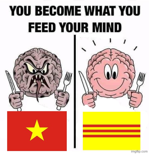 The real Vietnam is South Vietnam | image tagged in you become what you feed your mind,vietnam,communism,communist,communists | made w/ Imgflip meme maker