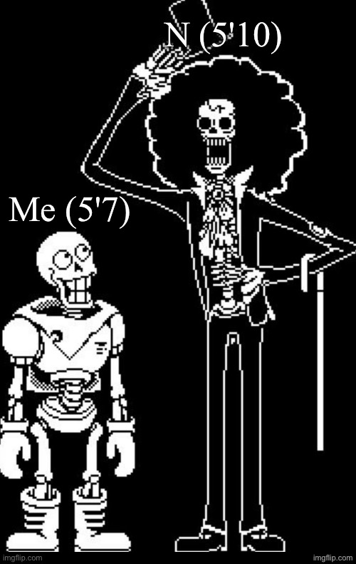I made it a temp | N (5'10); Me (5'7) | image tagged in papyrus meets brook | made w/ Imgflip meme maker