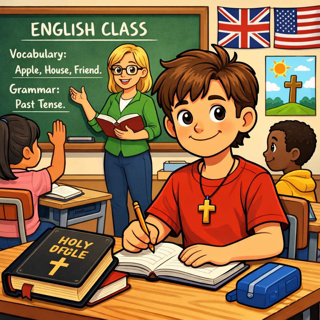High Quality english class with a christian student Blank Meme Template