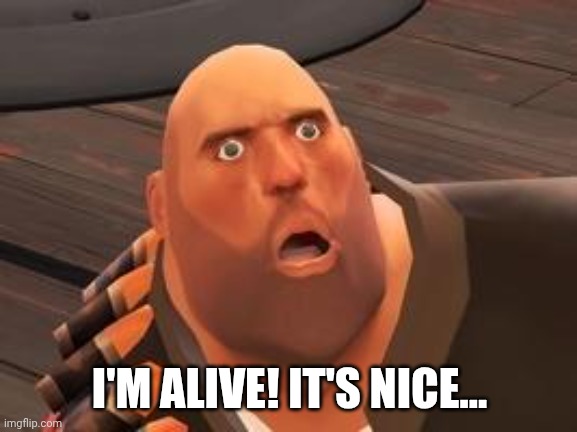 I'M ALIVE! IT'S NICE... | image tagged in tf2 heavy | made w/ Imgflip meme maker
