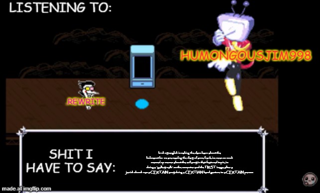 i am NOT showing you ss of the images bro | bruh my english is making the class learn about the holocaust bc  we are reading the diary of anne frank, ive seen so much messed up memes about the evil army in that featured topic, im doing a "gallery walk" on the computer and the FIRST image after a jewish church was a CERTAIN army doing a CERTIAN hand gesture to a CERTAIN person | image tagged in rewrite and bigjim annoucement temp | made w/ Imgflip meme maker