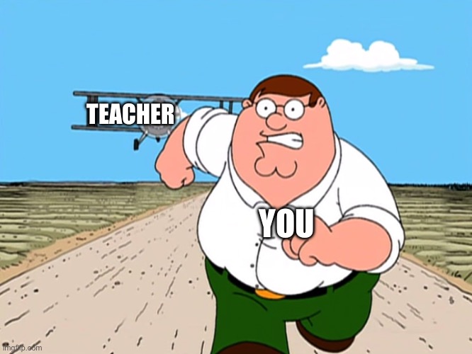 Peter Griffin running away | TEACHER YOU | image tagged in peter griffin running away | made w/ Imgflip meme maker