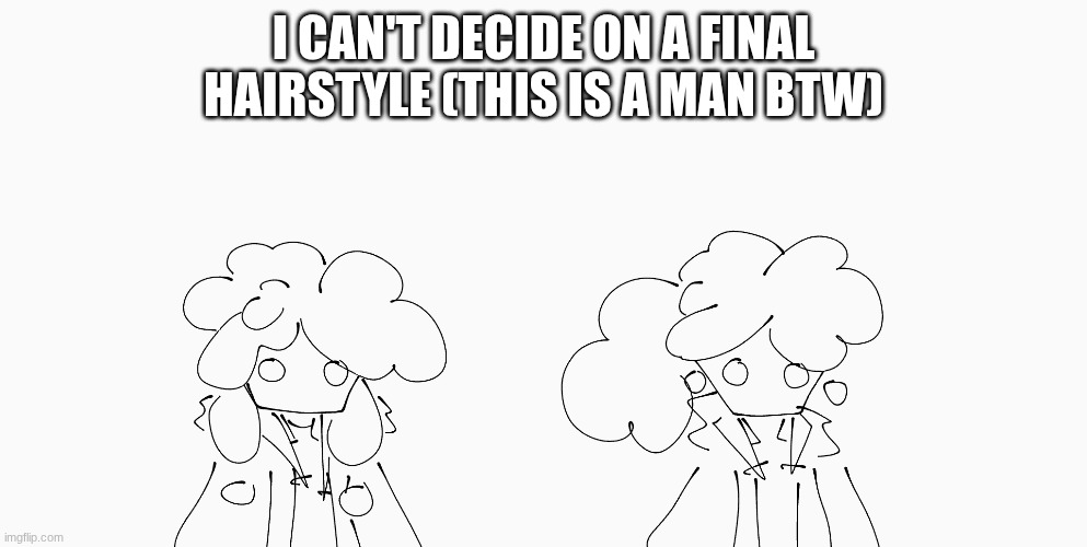 The drug dealer needs his final design | I CAN'T DECIDE ON A FINAL HAIRSTYLE (THIS IS A MAN BTW) | image tagged in e | made w/ Imgflip meme maker