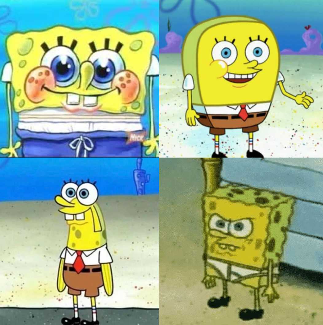 4 different Spongebobs Blank Meme Template