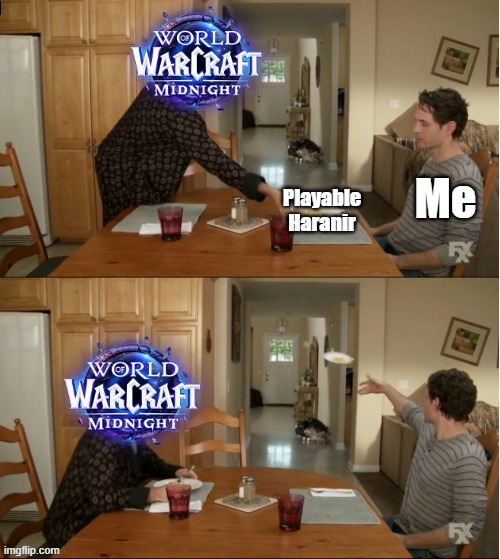 WoW Midnight makes the Haranir a Playable Race | Me; Playable Haranir | image tagged in always sunny plate throw,world of warcraft,haranir | made w/ Imgflip meme maker
