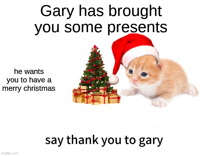 Thank you Gary christmas | Gary has brought you some presents; he wants you to have a merry christmas | image tagged in thank you gary | made w/ Imgflip meme maker