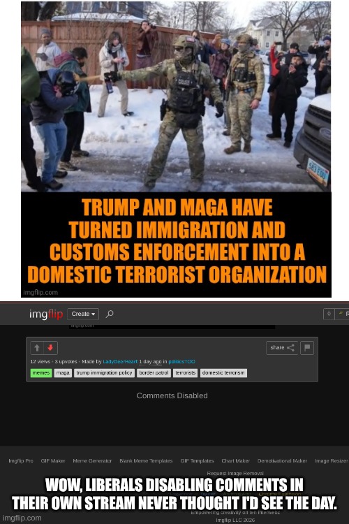 This is not harassment | WOW, LIBERALS DISABLING COMMENTS IN THEIR OWN STREAM NEVER THOUGHT I'D SEE THE DAY. | image tagged in not harassment | made w/ Imgflip meme maker