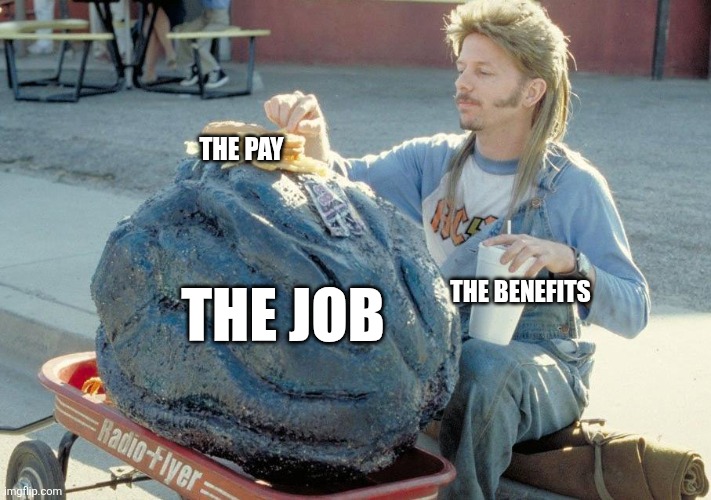 The Average Married Man | THE PAY; THE BENEFITS; THE JOB | image tagged in joe dirt,work,job,pay,benefits,employment | made w/ Imgflip meme maker