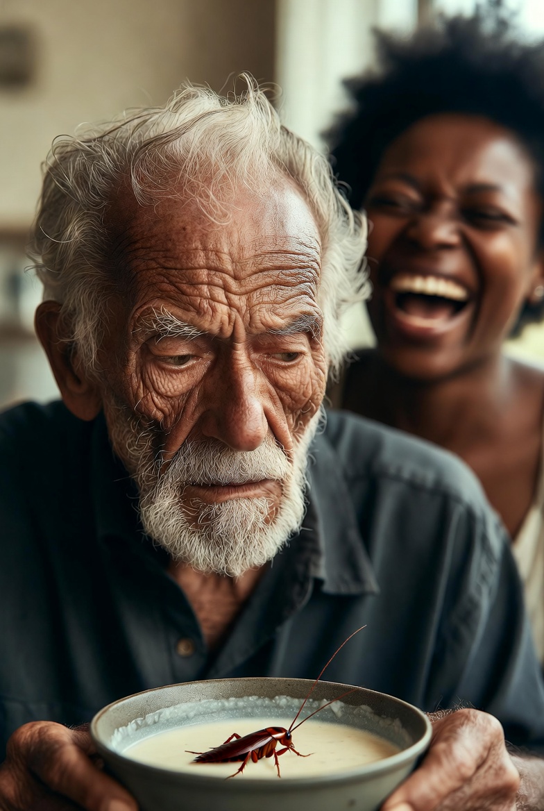 Old man cockroach soup black woman laughing Blank Meme Template