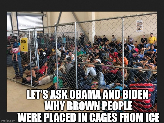 Crisis | LET'S ASK OBAMA AND BIDEN 
WHY BROWN PEOPLE WERE PLACED IN CAGES FROM ICE | image tagged in crisis | made w/ Imgflip meme maker