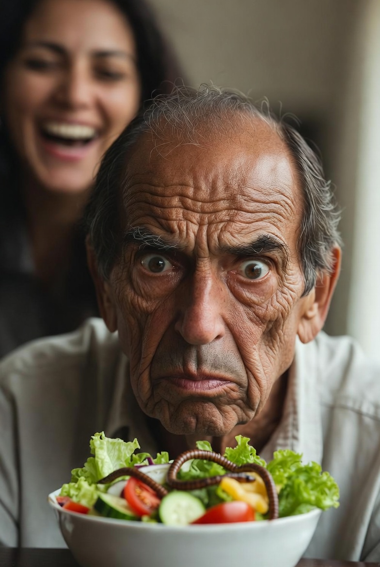 old man worm salad woman laughing Blank Meme Template
