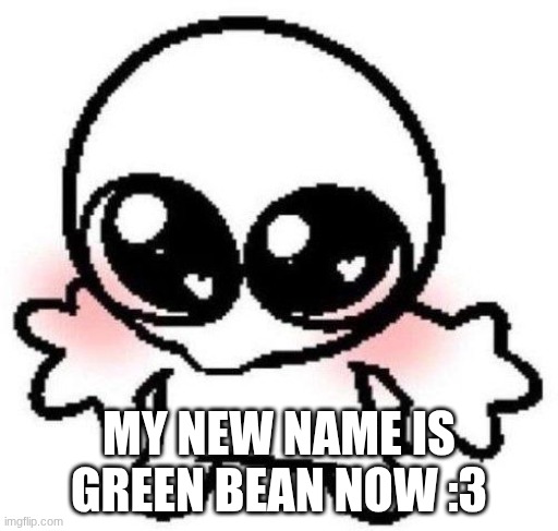 i changed it now (braindead) | MY NEW NAME IS GREEN BEAN NOW :3 | image tagged in silly lil guy | made w/ Imgflip meme maker