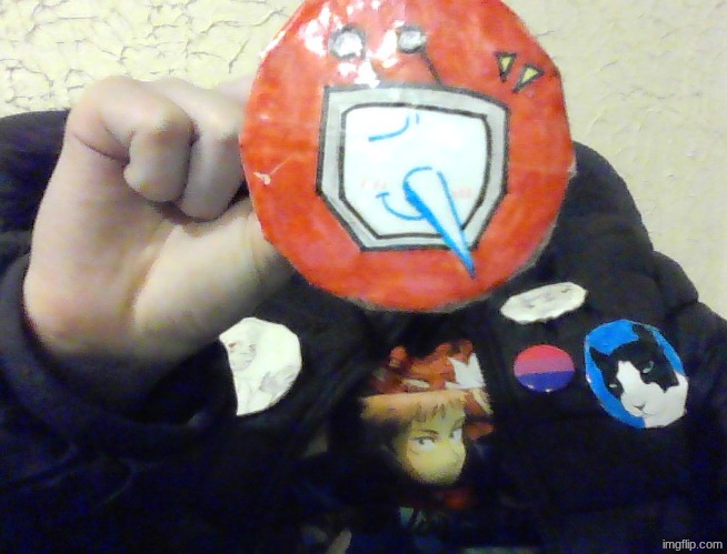 made myself a Tenna pin! ^^ I also dyed my hair purple. | made w/ Imgflip meme maker