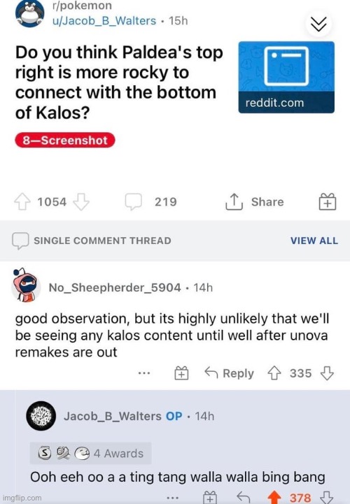 Imagine writing a thoughtful analysis on game development cycles and getting "ting tang walla walla bing bang" as a rebuttal | made w/ Imgflip meme maker