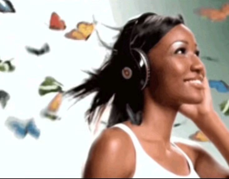 happy lady with headphones Blank Meme Template