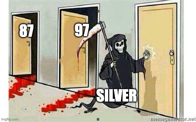 Silver | 97; 87; SILVER | image tagged in grim reaper knocking door | made w/ Imgflip meme maker