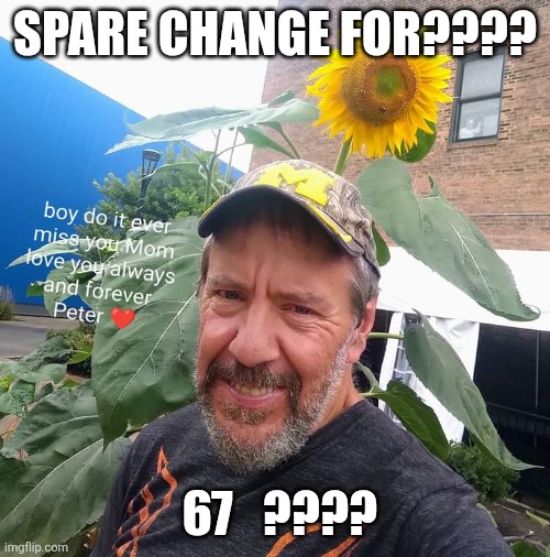 Spare Change For??? | SPARE CHANGE FOR???? 67   ???? | image tagged in peter plant,67,funny memes | made w/ Imgflip meme maker