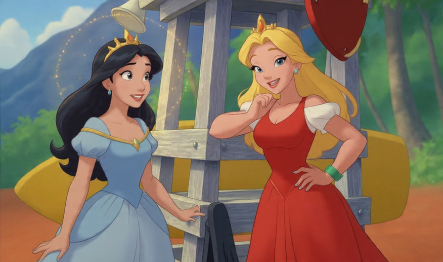 Nani and Blonde Lifeguard in Disney Princess Style Blank Meme Template