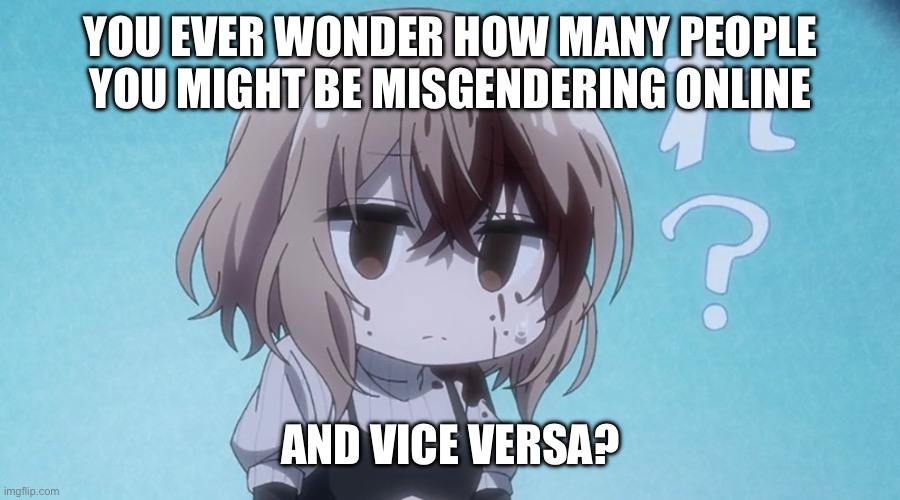 Crazy thought | YOU EVER WONDER HOW MANY PEOPLE YOU MIGHT BE MISGENDERING ONLINE; AND VICE VERSA? | made w/ Imgflip meme maker