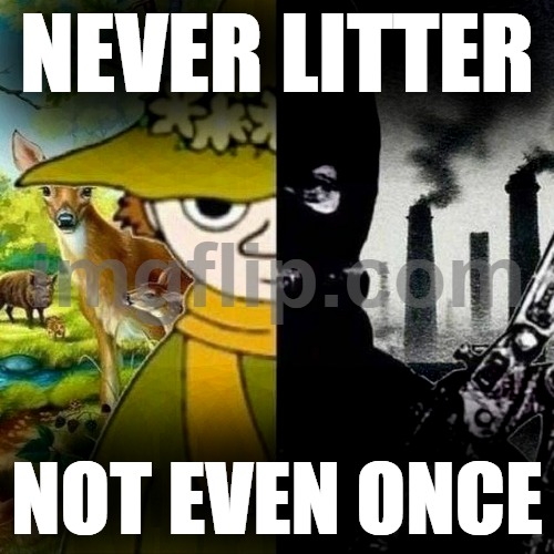 moomin | NEVER LITTER; NOT EVEN ONCE | image tagged in rmk,snufkin,moomin,hugeimgflipwatermark | made w/ Imgflip meme maker