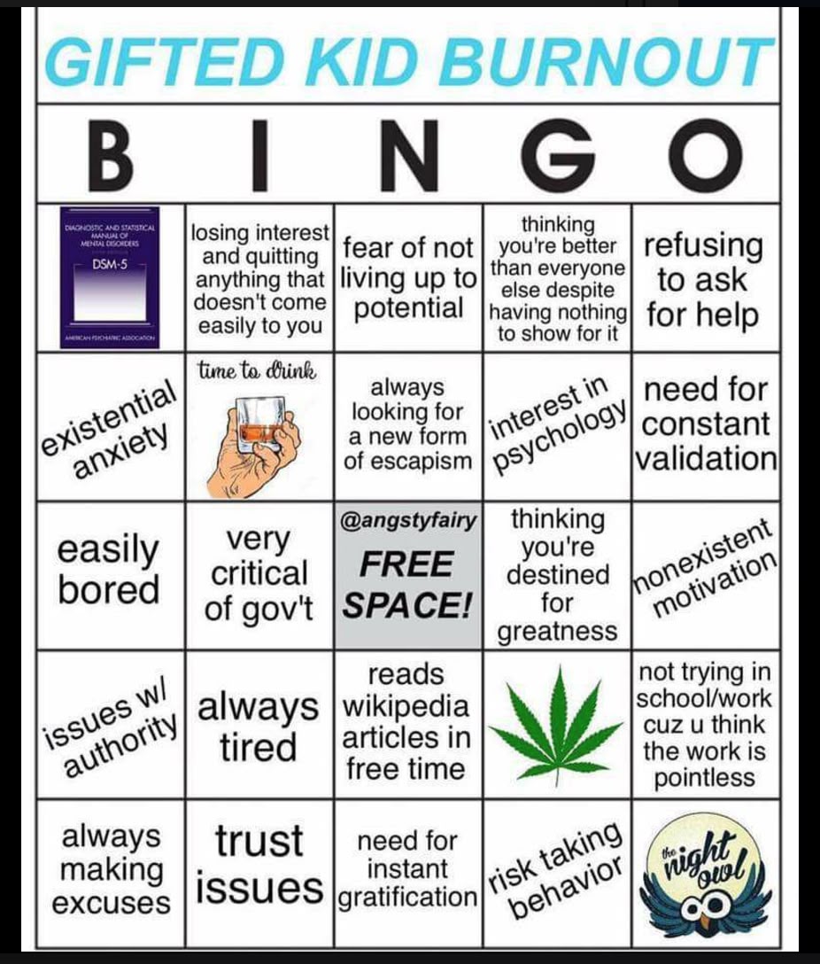 gifted kid bingo Blank Meme Template