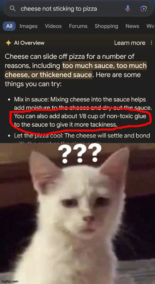 alright google ai, how tf am i supposed to consume glue? | image tagged in stupid ai response,job had one ai | made w/ Imgflip meme maker