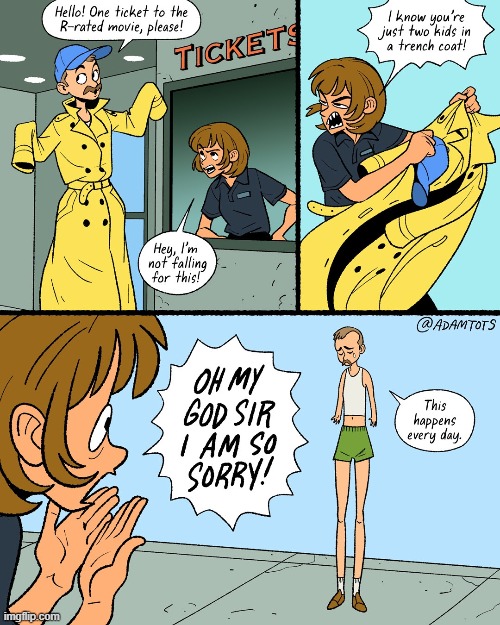 image tagged in movie theater,trench coat,arms,short,legs,long | made w/ Imgflip meme maker