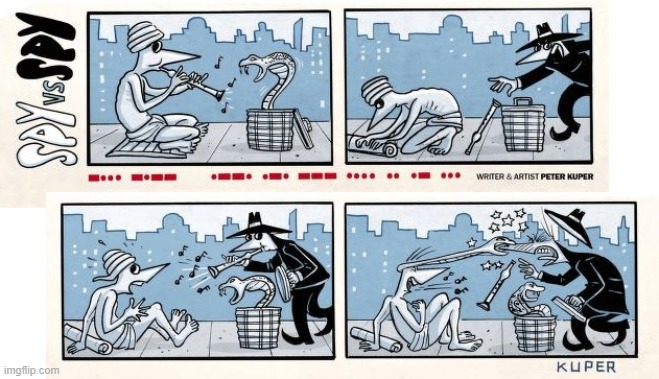 image tagged in spy vs spy,snake,flute,snakes,bite,ouch | made w/ Imgflip meme maker