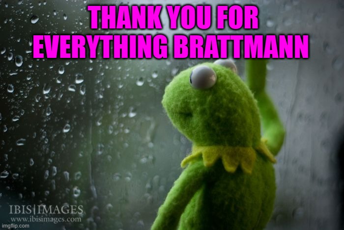 thank you my friend... | THANK YOU FOR EVERYTHING BRATTMANN | image tagged in kermit window | made w/ Imgflip meme maker