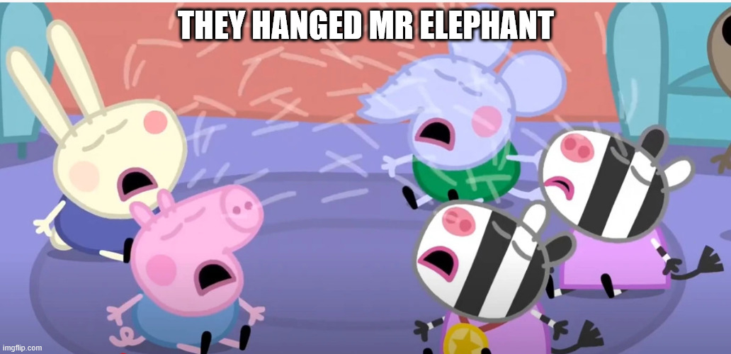 Toddlers Crying | THEY HANGED MR ELEPHANT | image tagged in toddlers crying | made w/ Imgflip meme maker