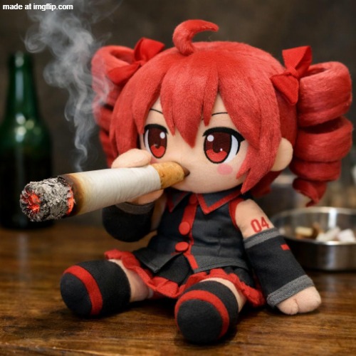 teto plush smoking a large cigarette | image tagged in teto plush smoking a large cigarette | made w/ Imgflip meme maker