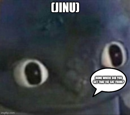 toothless shocked | (JINU) RUMI WHERE DID YOU GET THAT FAT CAT FROM? | image tagged in toothless shocked | made w/ Imgflip meme maker