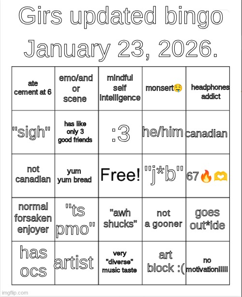 High Quality girs upd bingo Blank Meme Template