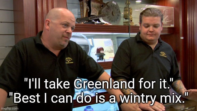 Pawn Stars Best I Can Do | "I'll take Greenland for it."
"Best I can do is a wintry mix." | image tagged in pawn stars best i can do | made w/ Imgflip meme maker