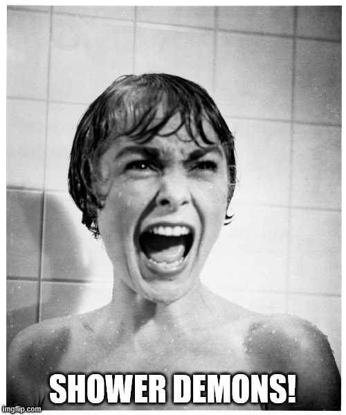 SHOWER DEMONS! | image tagged in psycho shower | made w/ Imgflip meme maker