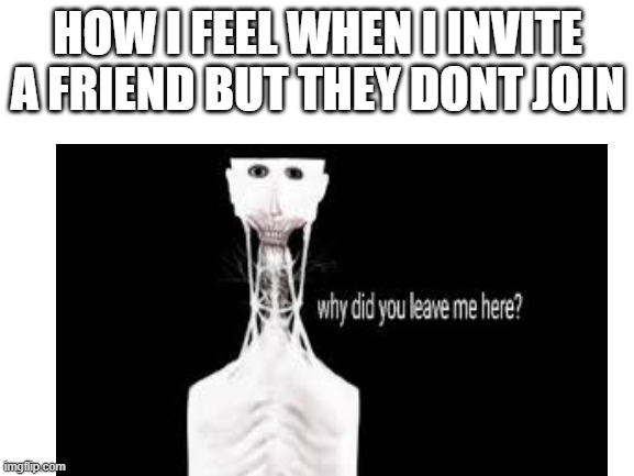 friends in roblox be like | HOW I FEEL WHEN I INVITE A FRIEND BUT THEY DONT JOIN | image tagged in blank white template | made w/ Imgflip meme maker