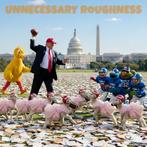 Unnecessary Roughness | UNNECESSARY ROUGHNESS | image tagged in trump,maga,jeffrey epstein,sesame street,big bird,cookie monster | made w/ Imgflip meme maker